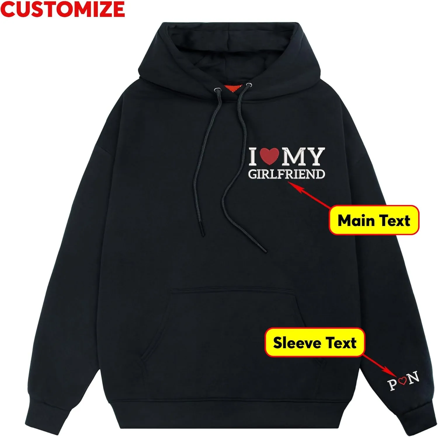 Custom Embroidered Couple Hoodies, Matching Hoodies, I Love My Girlfriend/Boyfriend, Gift for Valentines, Christmas