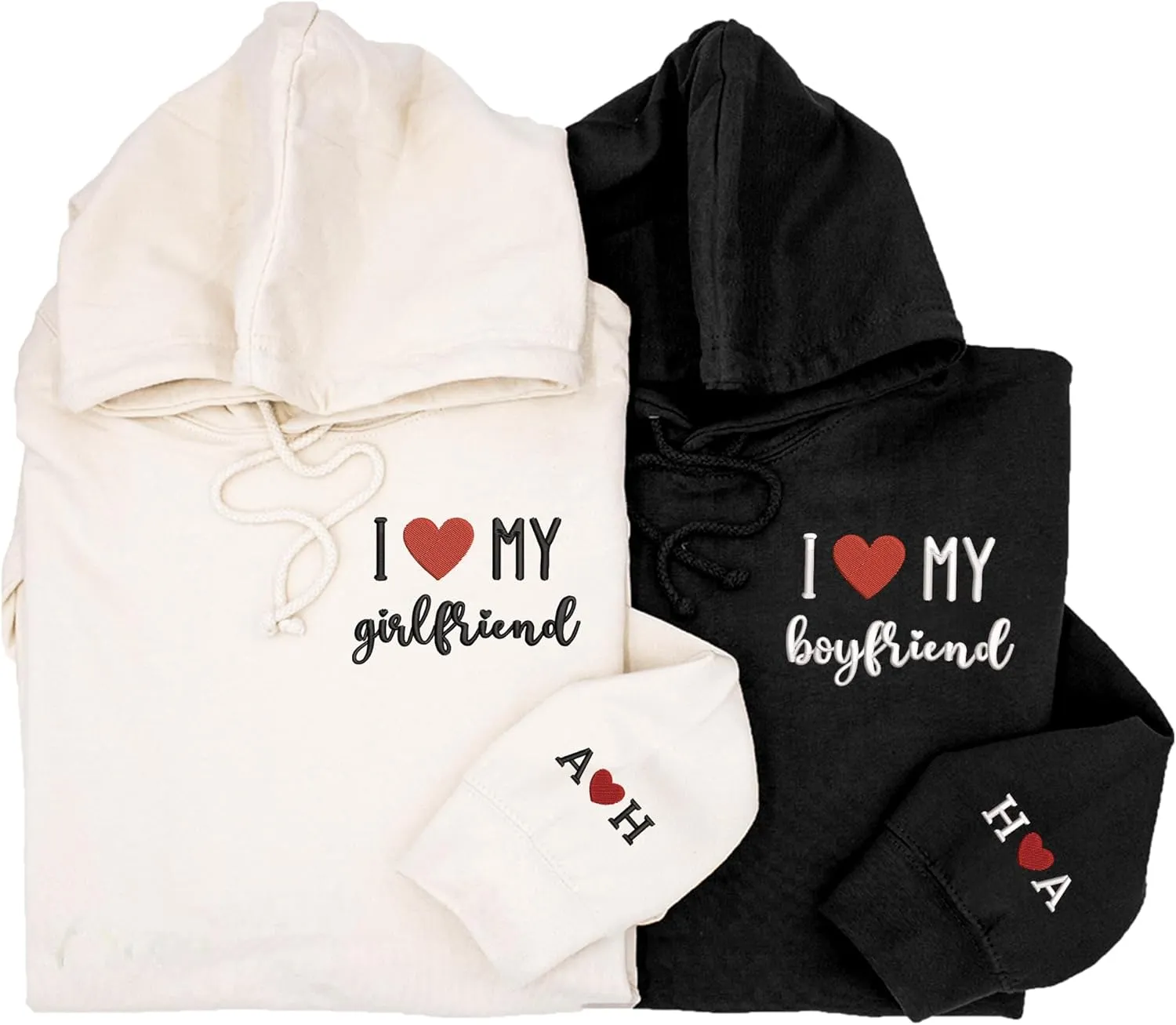 Custom Embroidered Couple Hoodies, Matching Hoodies, I Love My Girlfriend/Boyfriend, Gift for Valentines, Christmas