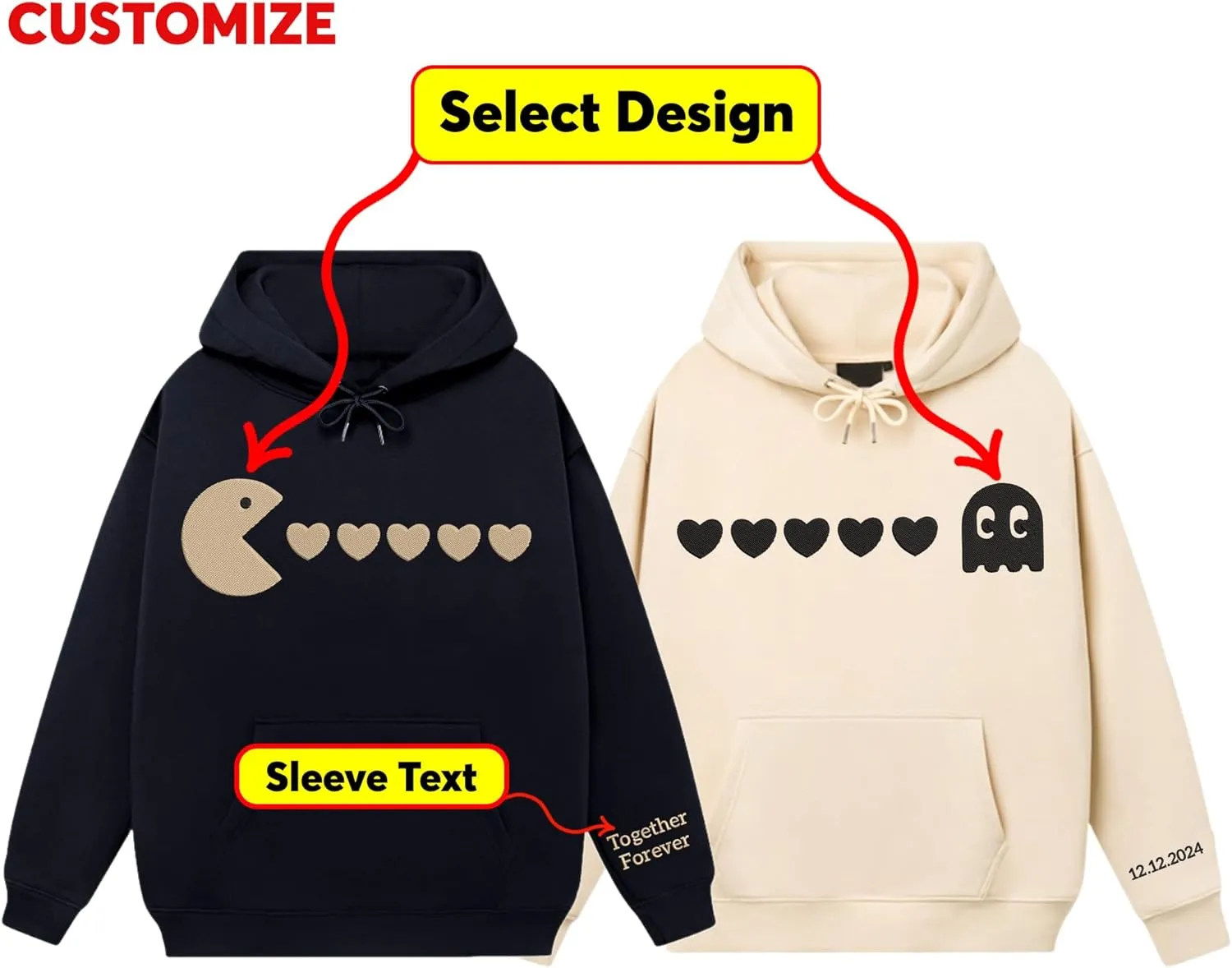 Custom Embroidered Couple Hoodies, Matching Hoodies, I Love My Girlfriend/Boyfriend, Gift for Valentines, Christmas