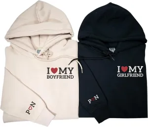 Custom Embroidered Couple Hoodies, Matching Hoodies, I Love My Girlfriend/Boyfriend, Gift for Valentines, Christmas