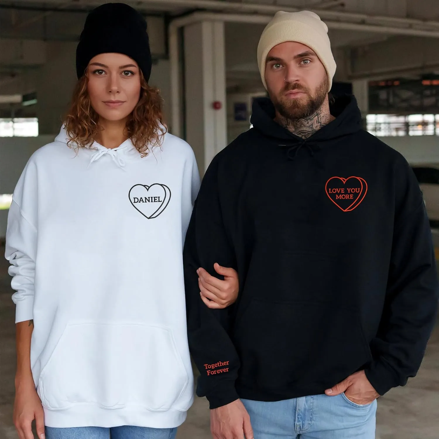 Custom Embroidered Couple Hoodies, Matching Hoodies, I Love My Girlfriend/Boyfriend, Gift for Valentines, Christmas