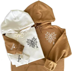 Custom Embroidered Couple Hoodies, Spider-Web Heart Custom Hoodies, Matching Couple Hoodie, Personalized Embroidered Sweatshirt, Personalized Gift for Couples, Valentines