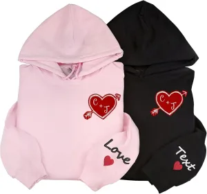 Custom Embroidered Couple Hoodies Sweatshirt, Custom Felt Embroidered Couple Matching Sweatshirt, Custom Letter Name On Left Sleeve, Couple Hoodie, Aniversary, Valentine, Christmas