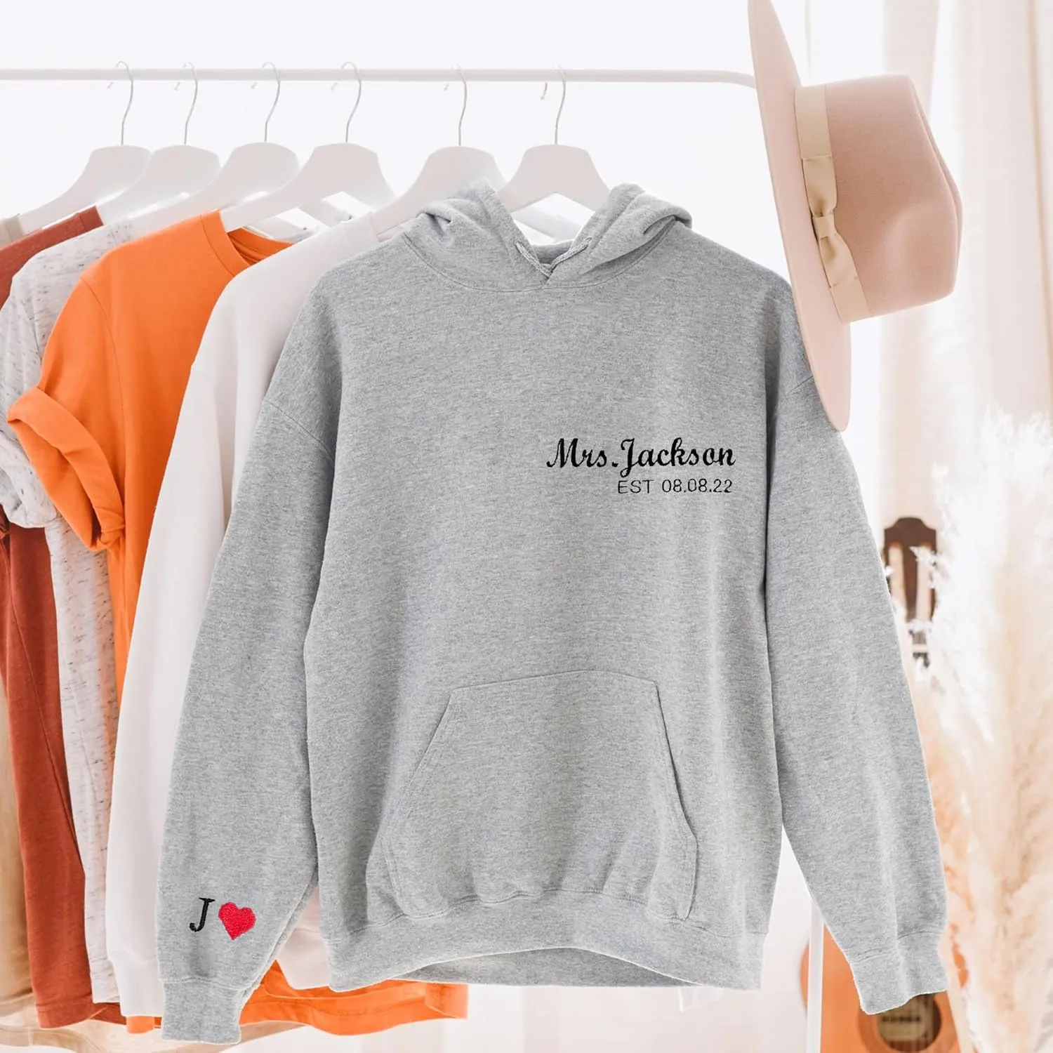 Custom Embroidered Mrs Sweatshirt - Couples Shirts, Wife Shirt, Mrs Hoodies, Gifts for Her, Wife, Bride, Engagement