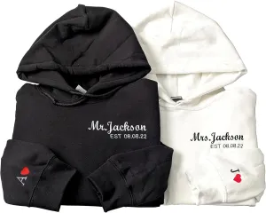 Custom Embroidered Mrs Sweatshirt - Couples Shirts, Wife Shirt, Mrs Hoodies, Gifts for Her, Wife, Bride, Engagement