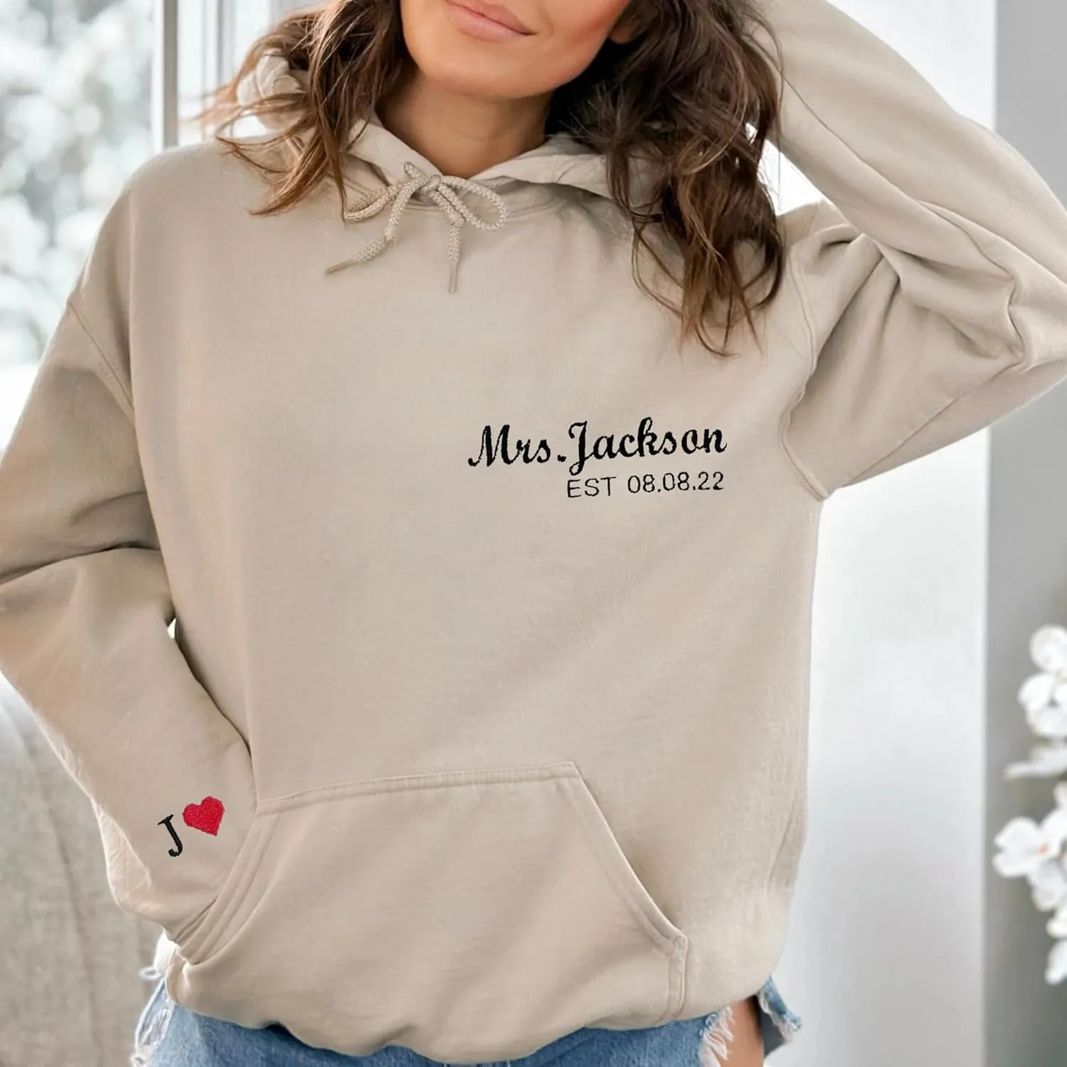 Custom Embroidered Mrs Sweatshirt - Couples Shirts, Wife Shirt, Mrs Hoodies, Gifts for Her, Wife, Bride, Engagement
