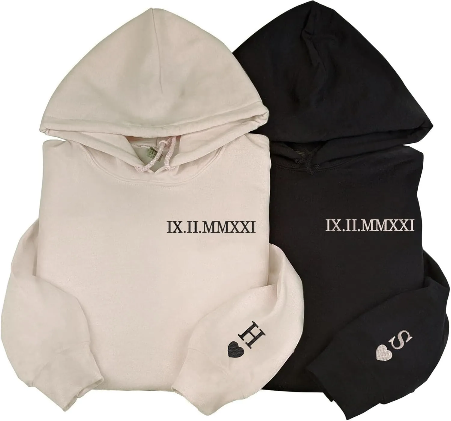 Custom Embroidered Roman Numeral Date Couple Hoodies, Matching Hoodies For Couples, Custom Embroidered Hoodies, Anniversary, Engagements, Valentine's Day, Christmas Hoodie For Couple