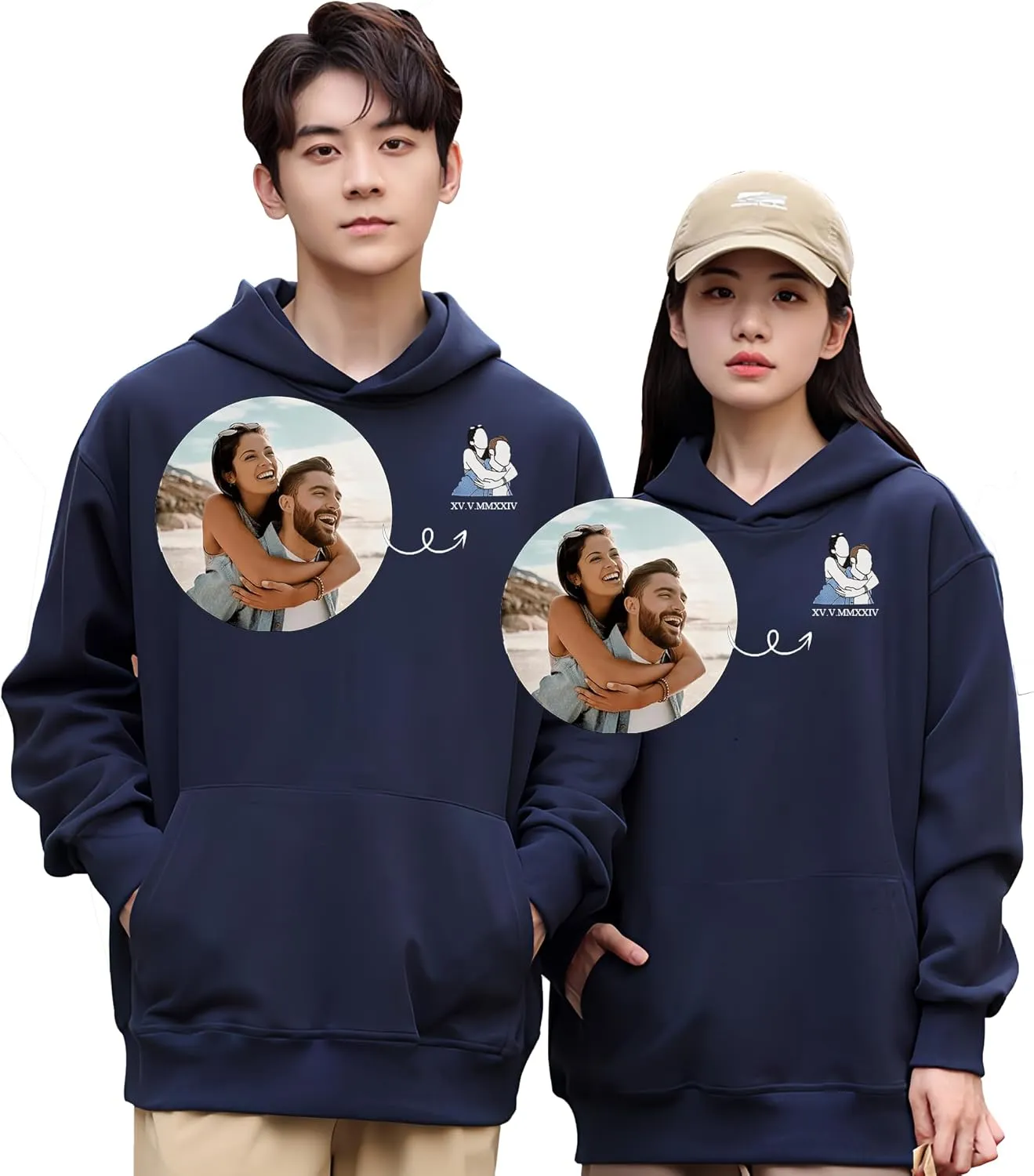 Custom Embroidered Roman Numeral Hoodie,Couples Hoodies Special Day Date Hoodie for Anniversary Valentines Day
