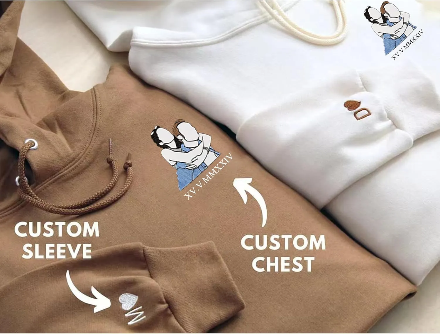 Custom Embroidered Roman Numeral Hoodie,Couples Hoodies Special Day Date Hoodie for Anniversary Valentines Day
