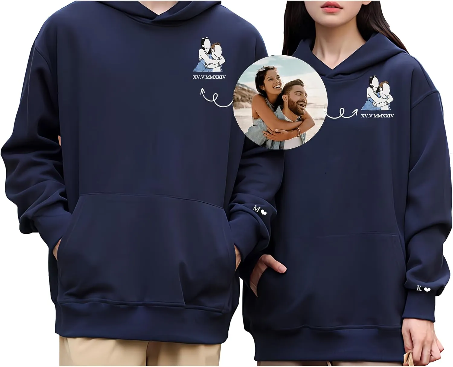 Custom Embroidered Roman Numeral Hoodie,Couples Hoodies Special Day Date Hoodie for Anniversary Valentines Day