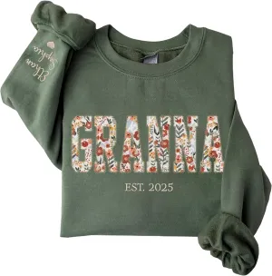 Custom Floral Applique Embroidered Grandma Sweatshirt, Personalized Sweatshirt, Mawmaw, Granny, Lala, Mammy Gifts 2
