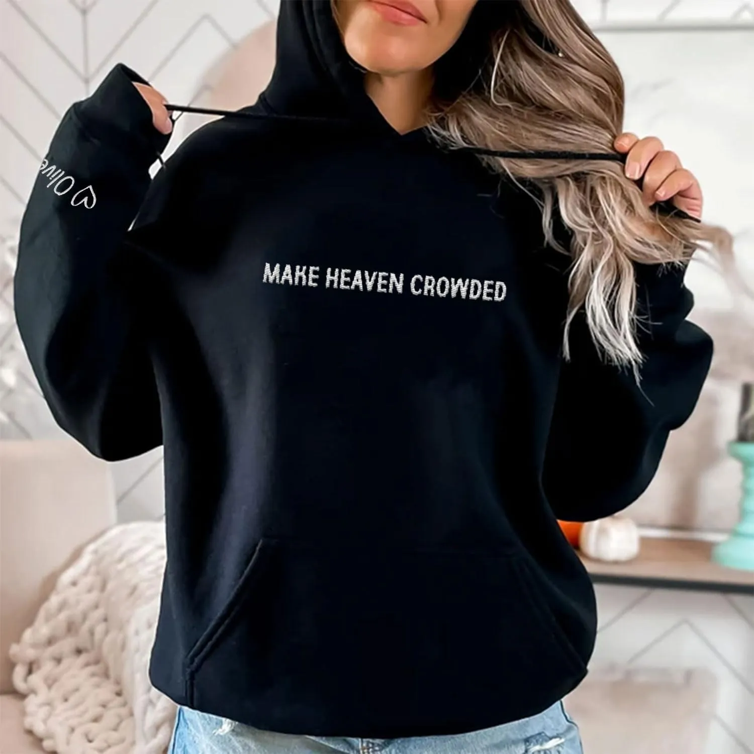 Custom Make Heaven Crowded Christian Embroidered T-Shirt Hoodie Sweatshirt, Personalized Women Faith Apparel Religious Gift