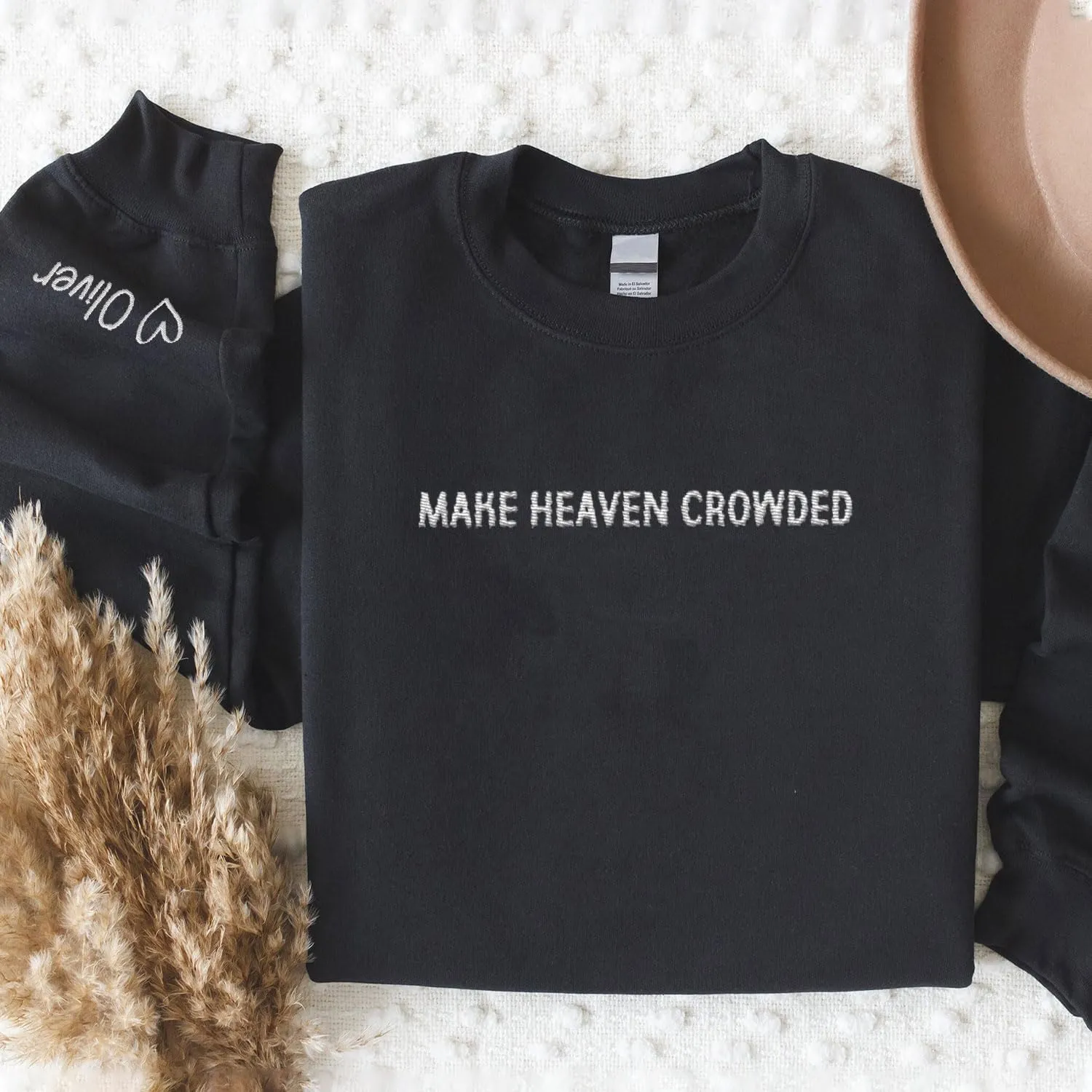 Custom Make Heaven Crowded Christian Embroidered T-Shirt Hoodie Sweatshirt, Personalized Women Faith Apparel Religious Gift