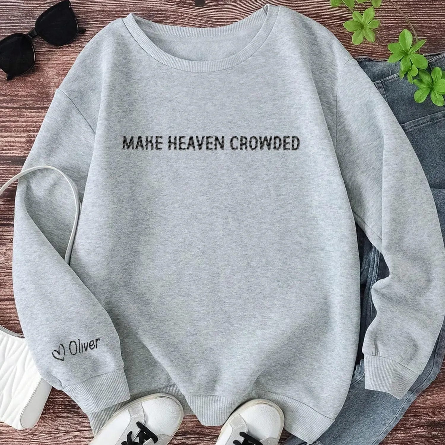 Custom Make Heaven Crowded Christian Embroidered T-Shirt Hoodie Sweatshirt, Personalized Women Faith Apparel Religious Gift