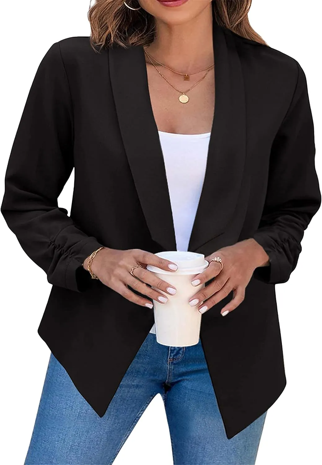 DIACACY Women’s Cropped Formal Open Front Blazer Suit Long Sleeve Loose Blazer Jacket Cardigan