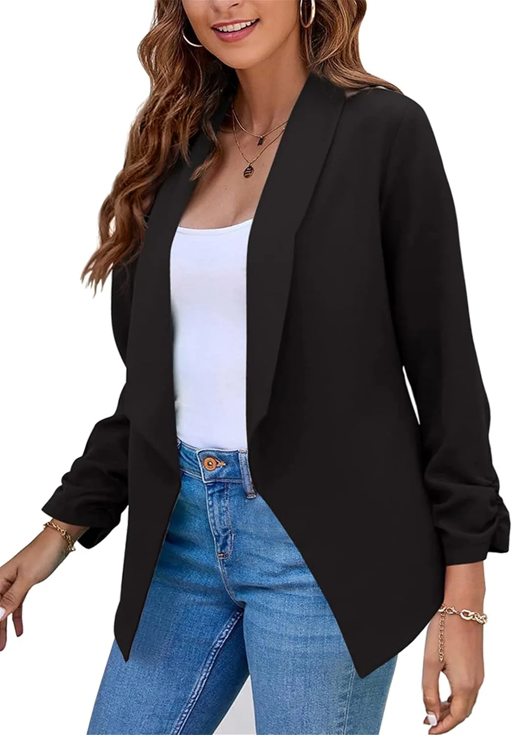 DIACACY Women’s Cropped Formal Open Front Blazer Suit Long Sleeve Loose Blazer Jacket Cardigan
