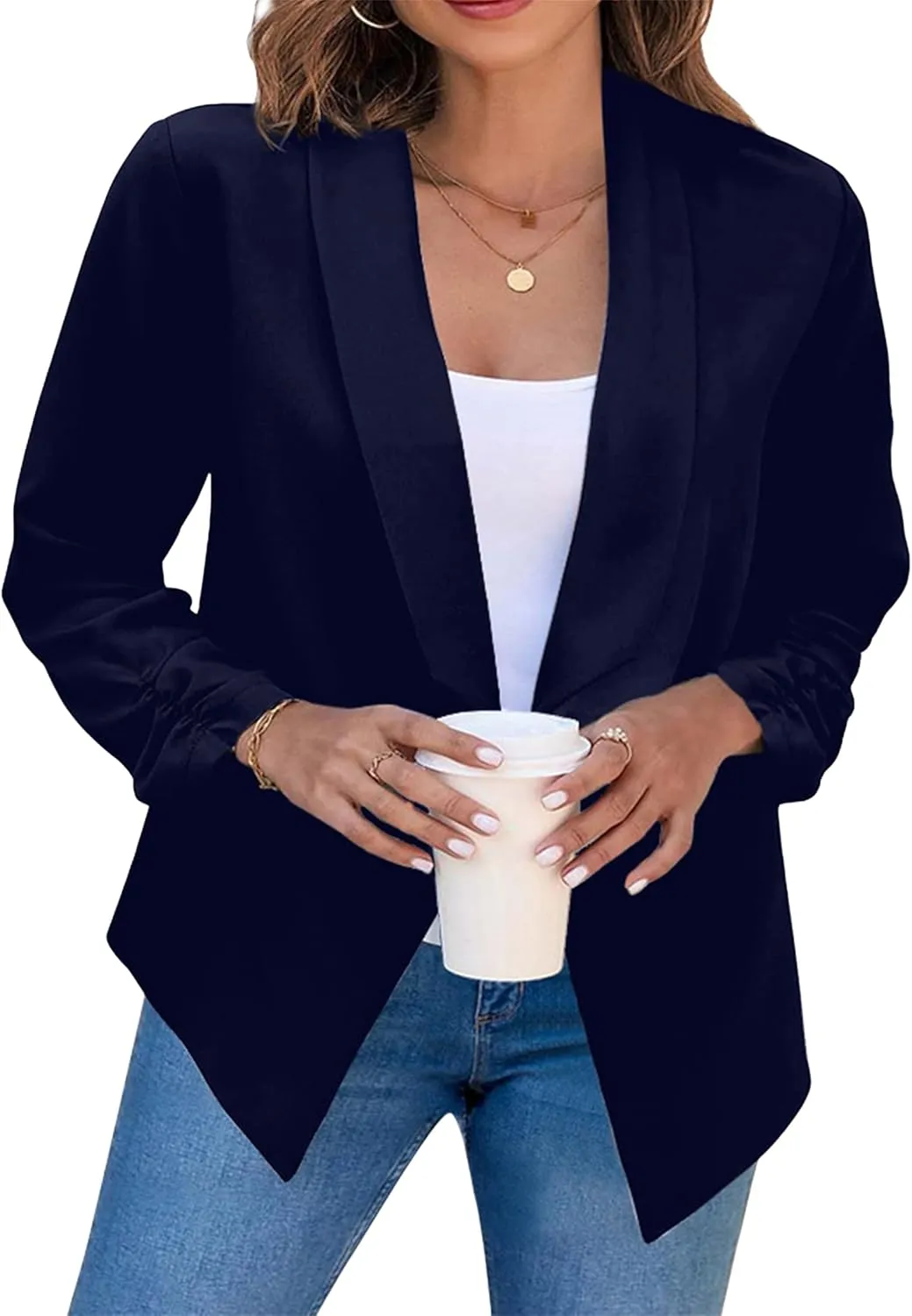 DIACACY Women’s Cropped Formal Open Front Blazer Suit Long Sleeve Loose Blazer Jacket Cardigan