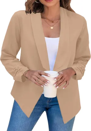 DIACACY Women’s Cropped Formal Open Front Blazer Suit Long Sleeve Loose Blazer Jacket Cardigan