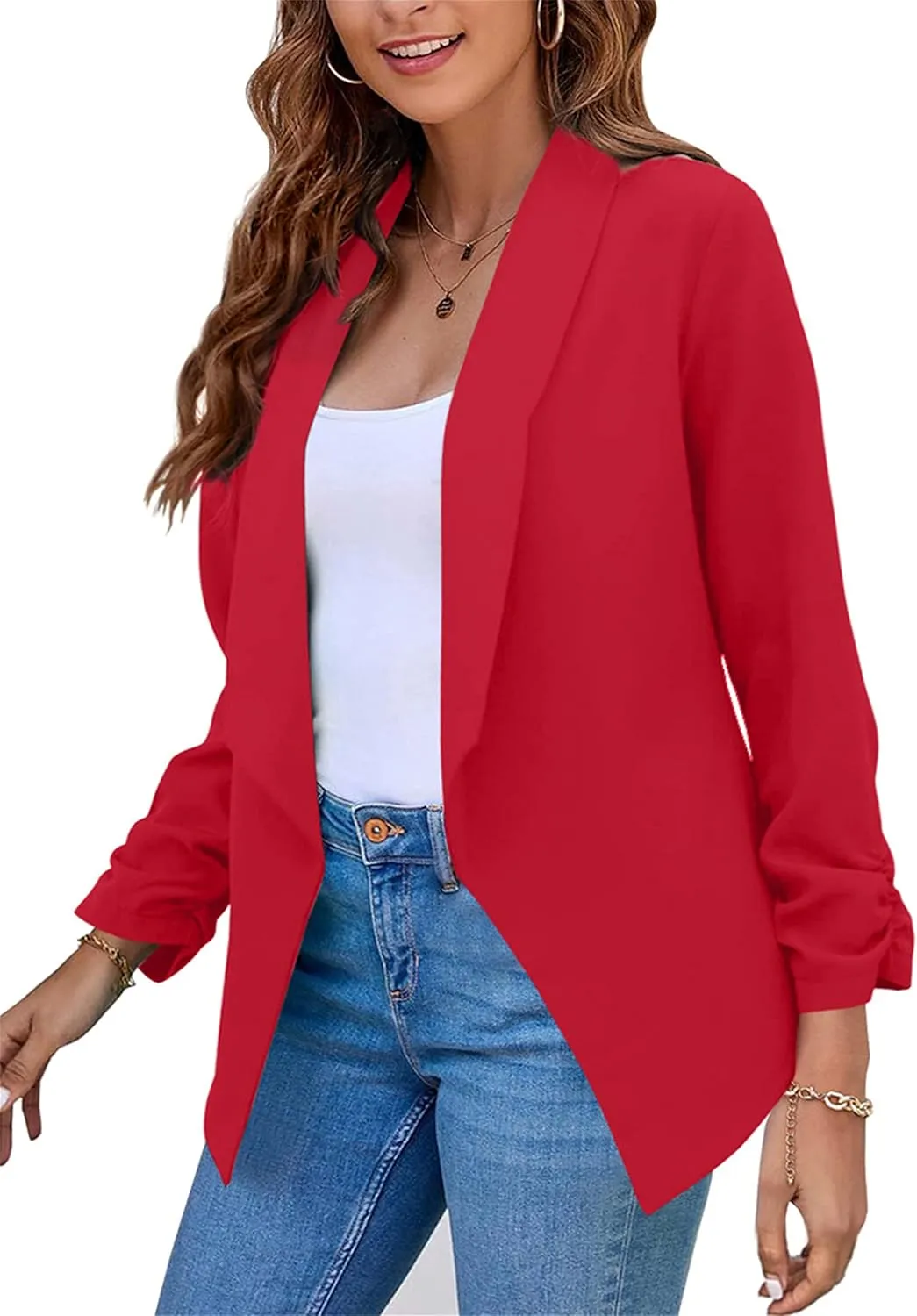 DIACACY Women’s Cropped Formal Open Front Blazer Suit Long Sleeve Loose Blazer Jacket Cardigan