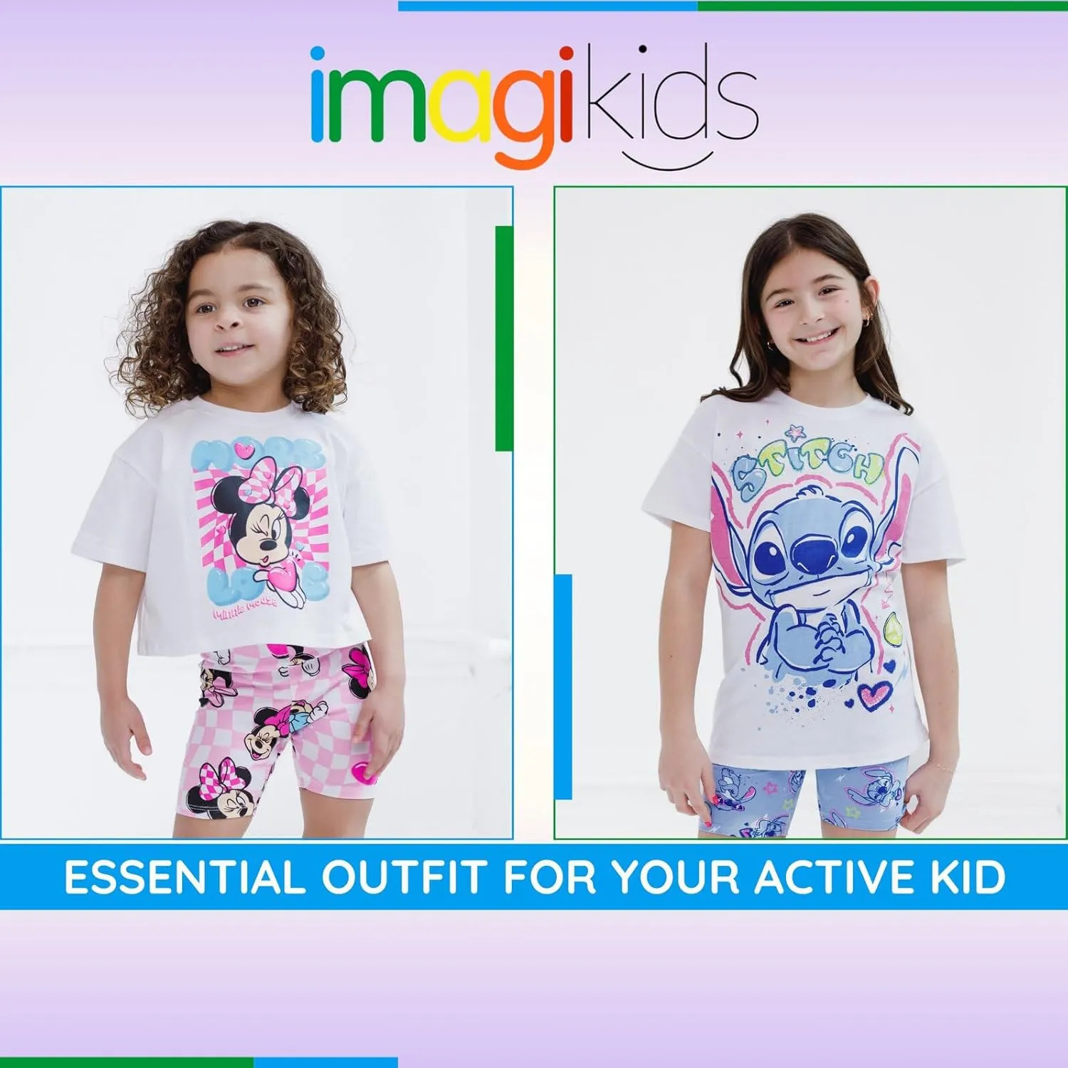 Disney Junior Girls Cropped Boxy T-Shirt and Bike Shorts Outfit Set Toddler to Big Kid Sizes (2T - 14-16)