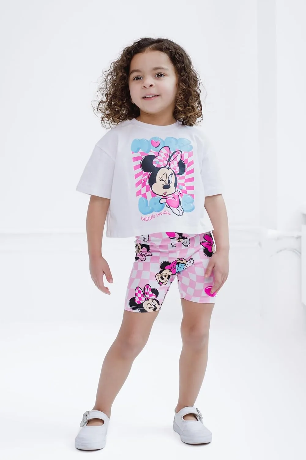 Disney Junior Girls Cropped Boxy T-Shirt and Bike Shorts Outfit Set Toddler to Big Kid Sizes (2T - 14-16)