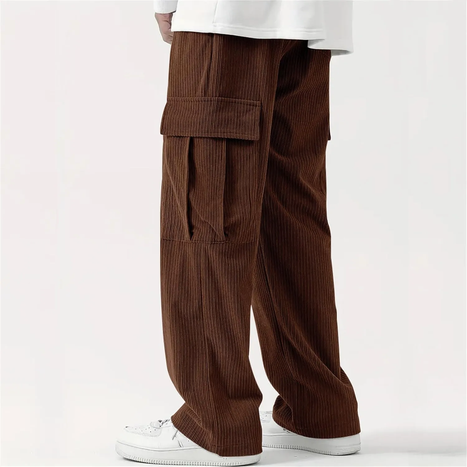 evzosrz Men's Loose Fit Cargo Pants, Casual Corduroy Sweatpant Elastic Waist Wide Leg Trousers Running Baggy Straight Pants