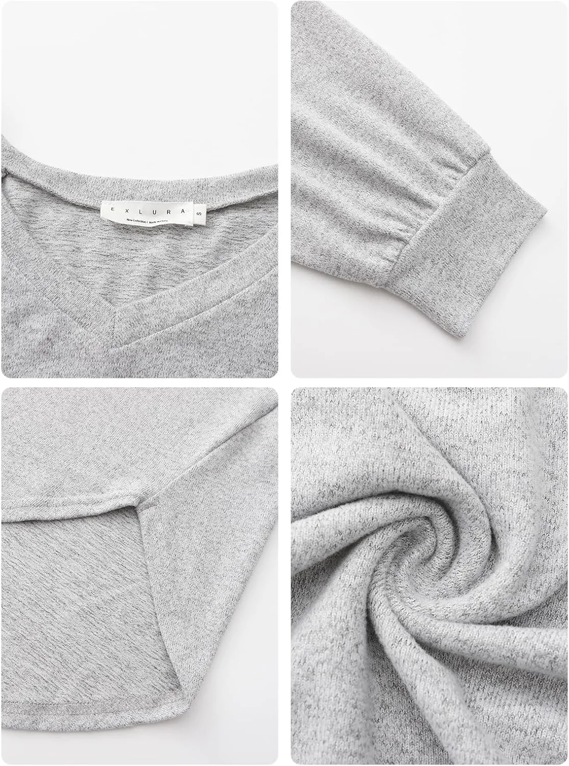 EXLURA Womens Spring Oversized V Neck Tunic Tops 2025 Casual Long Sleeve Shirts Lightweight Soft Sweater Curved Hem T Shirts
