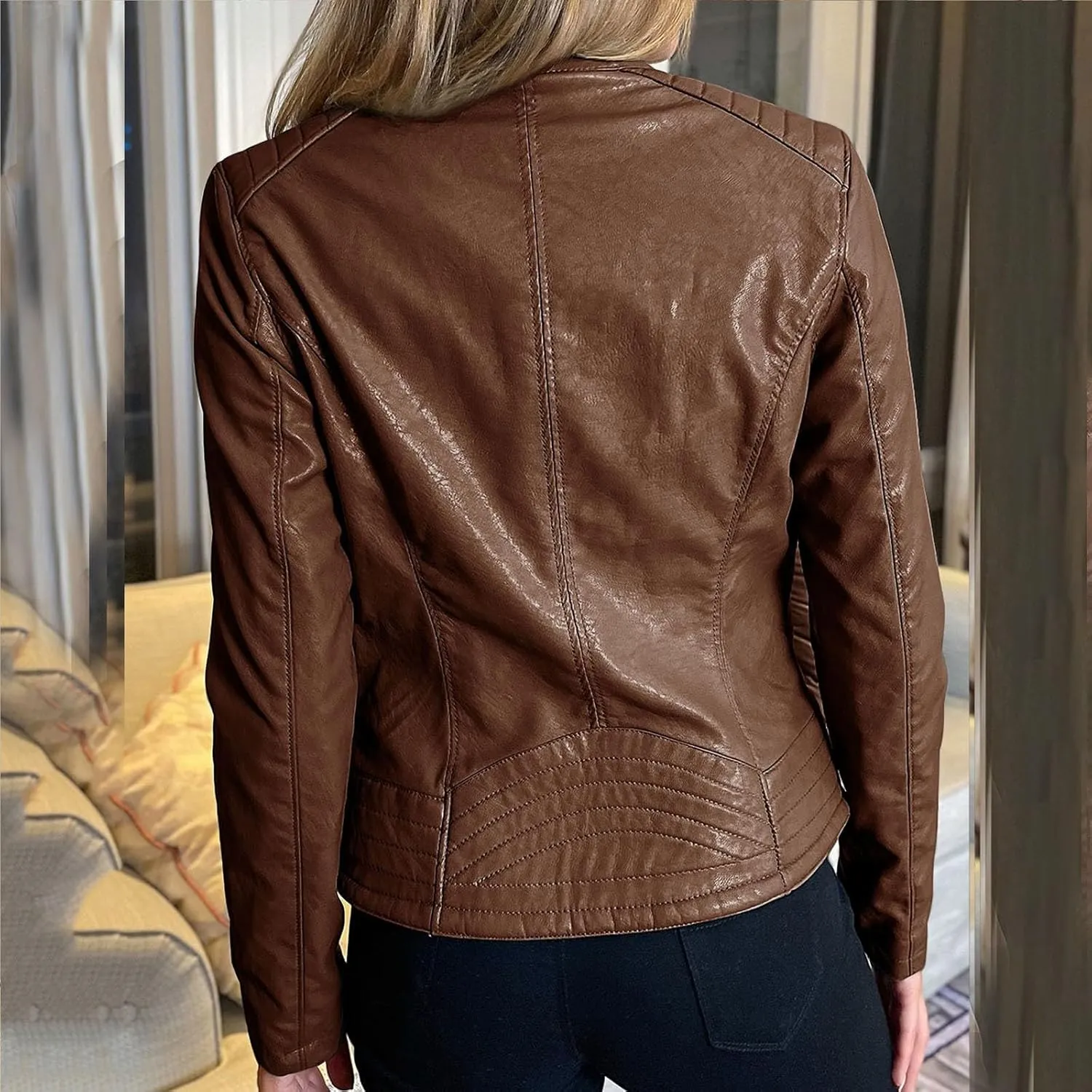 Faux Leather Jackets for Women 2024 Winter Zip Up Motorcycle Short Petite Coats PU Moto Biker Outwear Fitted Slim Coat