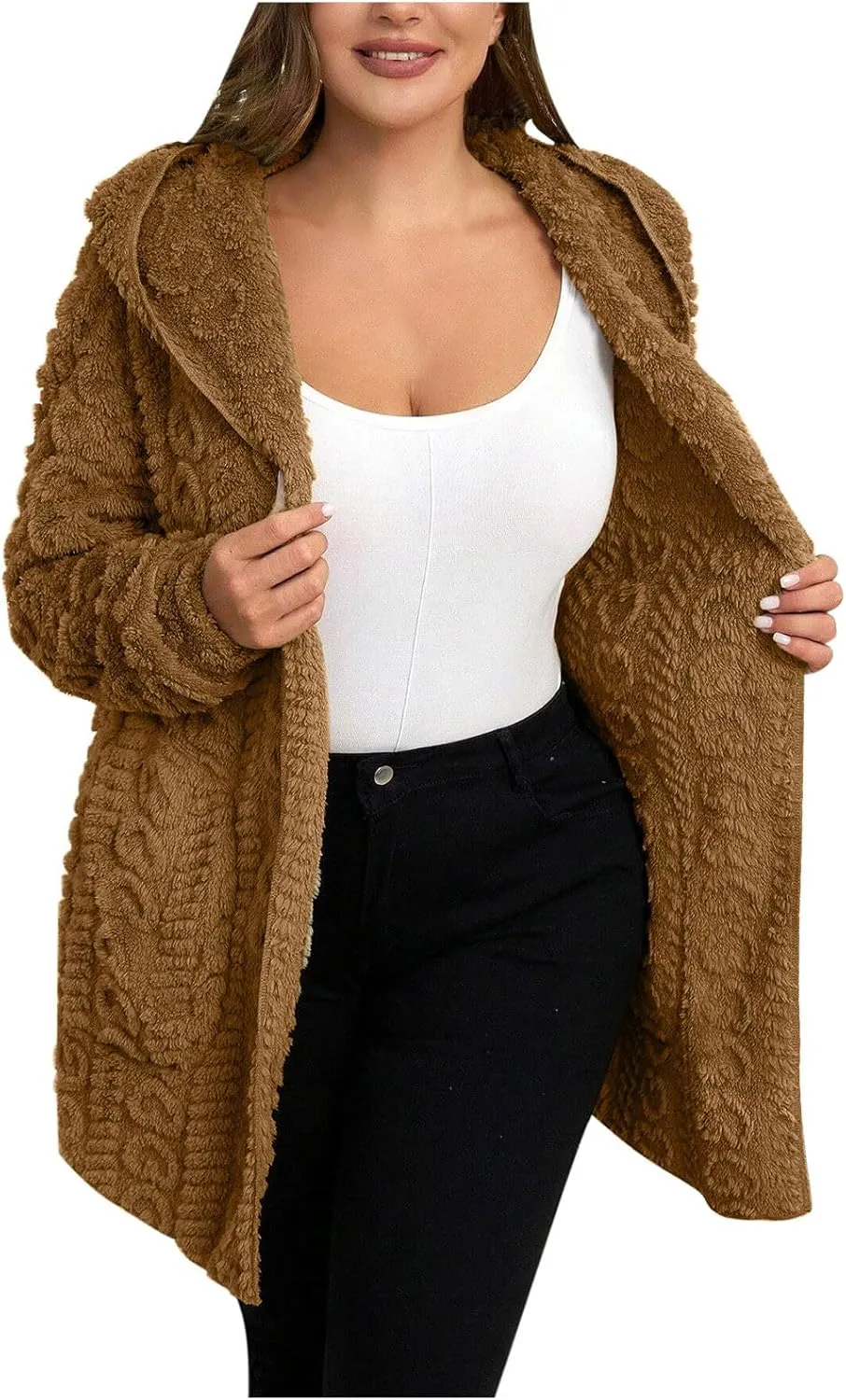 Fleece Jacket Women Sherpa Fuzzy Hoodie Jackets Fleece Lined Cardigan Jacket Winter Warm Casual Trendy Outerwear Coat