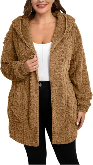 Fleece Jacket Women Sherpa Fuzzy Hoodie Jackets Fleece Lined Cardigan Jacket Winter Warm Casual Trendy Outerwear Coat