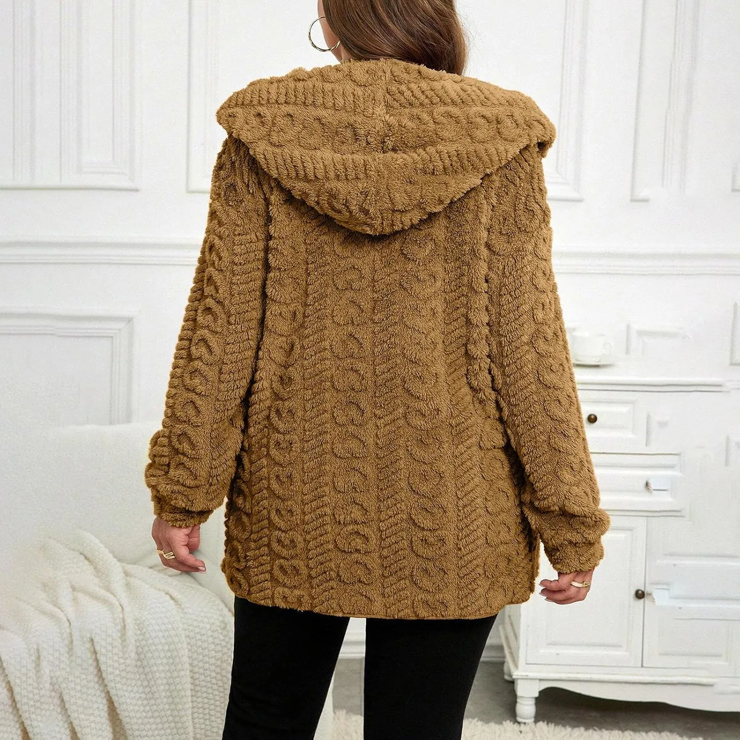 Fleece Jacket Women Sherpa Fuzzy Hoodie Jackets Fleece Lined Cardigan Jacket Winter Warm Casual Trendy Outerwear Coat