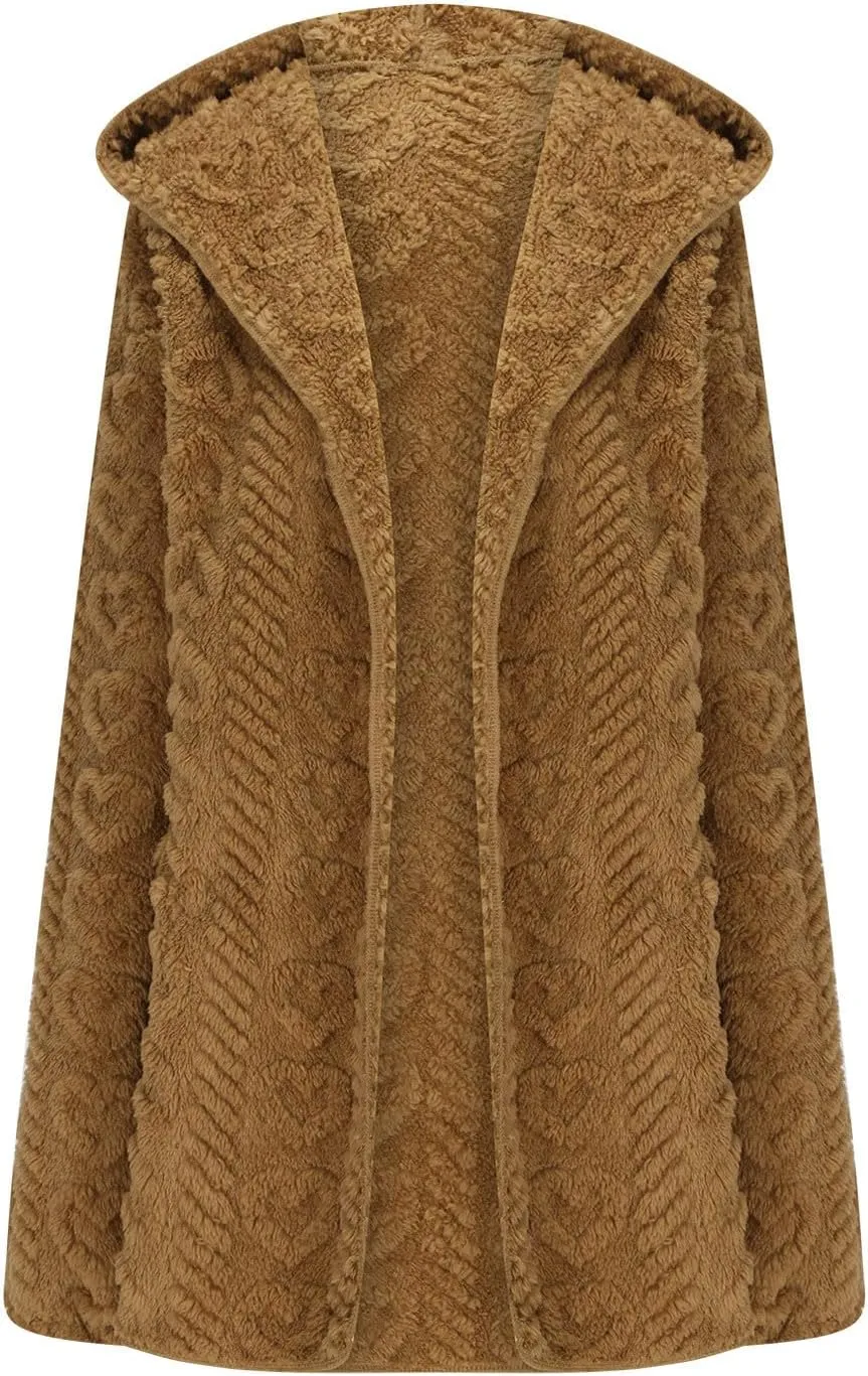 Fleece Jacket Women Sherpa Fuzzy Hoodie Jackets Fleece Lined Cardigan Jacket Winter Warm Casual Trendy Outerwear Coat