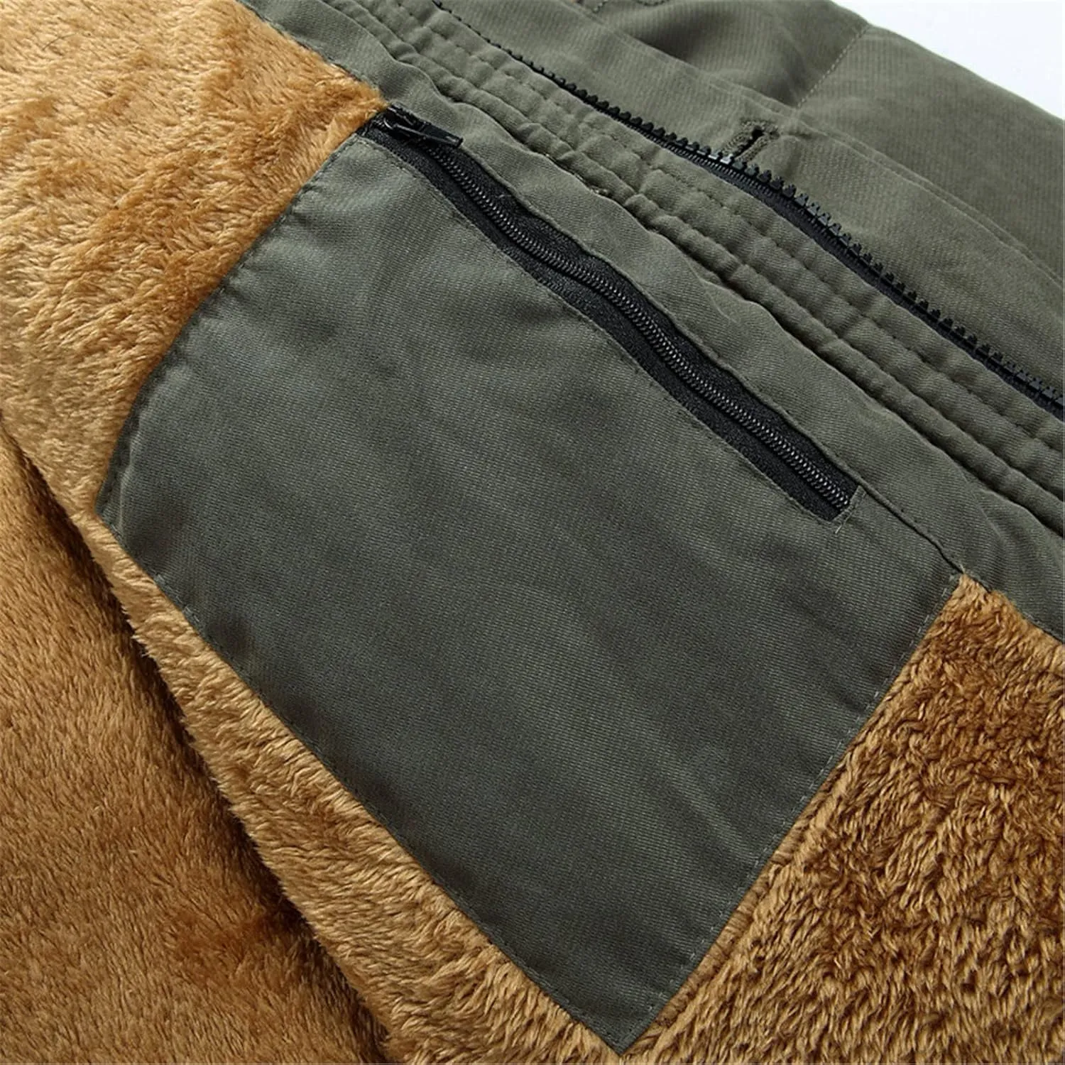 Fleece Lined for Men Solid Fur Collar Full Zip Tactical Military Hunting Jacket with Pockets Winter Warm Outwears