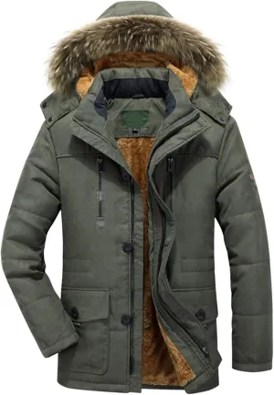 Fleece Lined for Men Solid Fur Collar Full Zip Tactical Military Hunting Jacket with Pockets Winter Warm Outwears