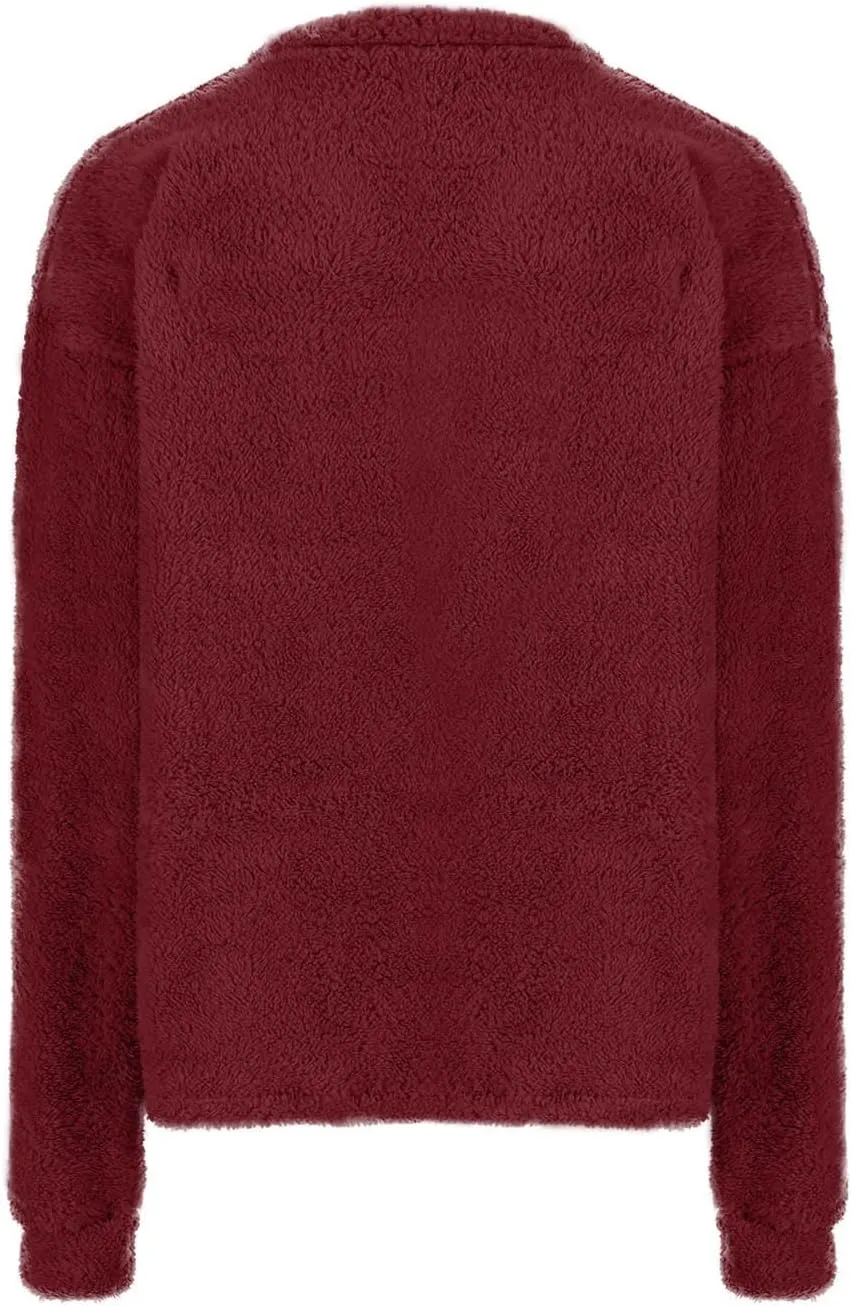 Fleece Sweatshirt For Women Soft Warm Casual Crewneck Long Sleeve Fuzzy Pullover Winter Comfy Solid Color Sherpa Tops