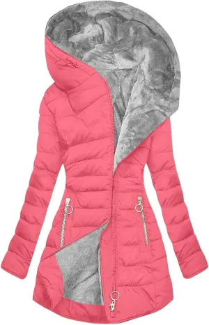 Fuzzy Fleece Jacket for Women with Zipper Pockets Long Sleeve Solid Color Hooded Jackets Open Front Full Zip Up Coat
