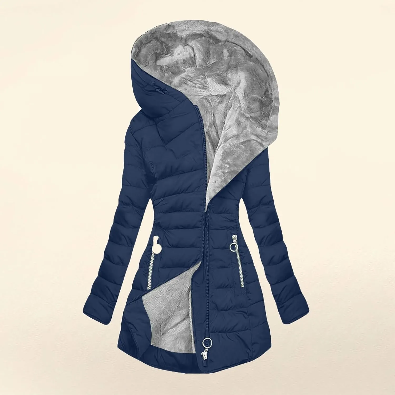 Fuzzy Fleece Jacket for Women with Zipper Pockets Long Sleeve Solid Color Hooded Jackets Open Front Full Zip Up Coat