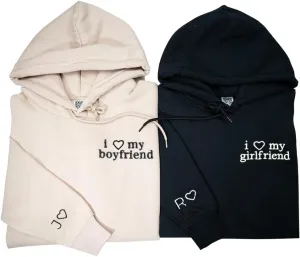 GODMERCH Embroidered I Love My Boyfriend Girlfriend Hoodie, Matching Hoodies for Couples, Custom Hoodies for Boyfriend Girlfriend with Initial Heart, Personalized Valentines Gifts