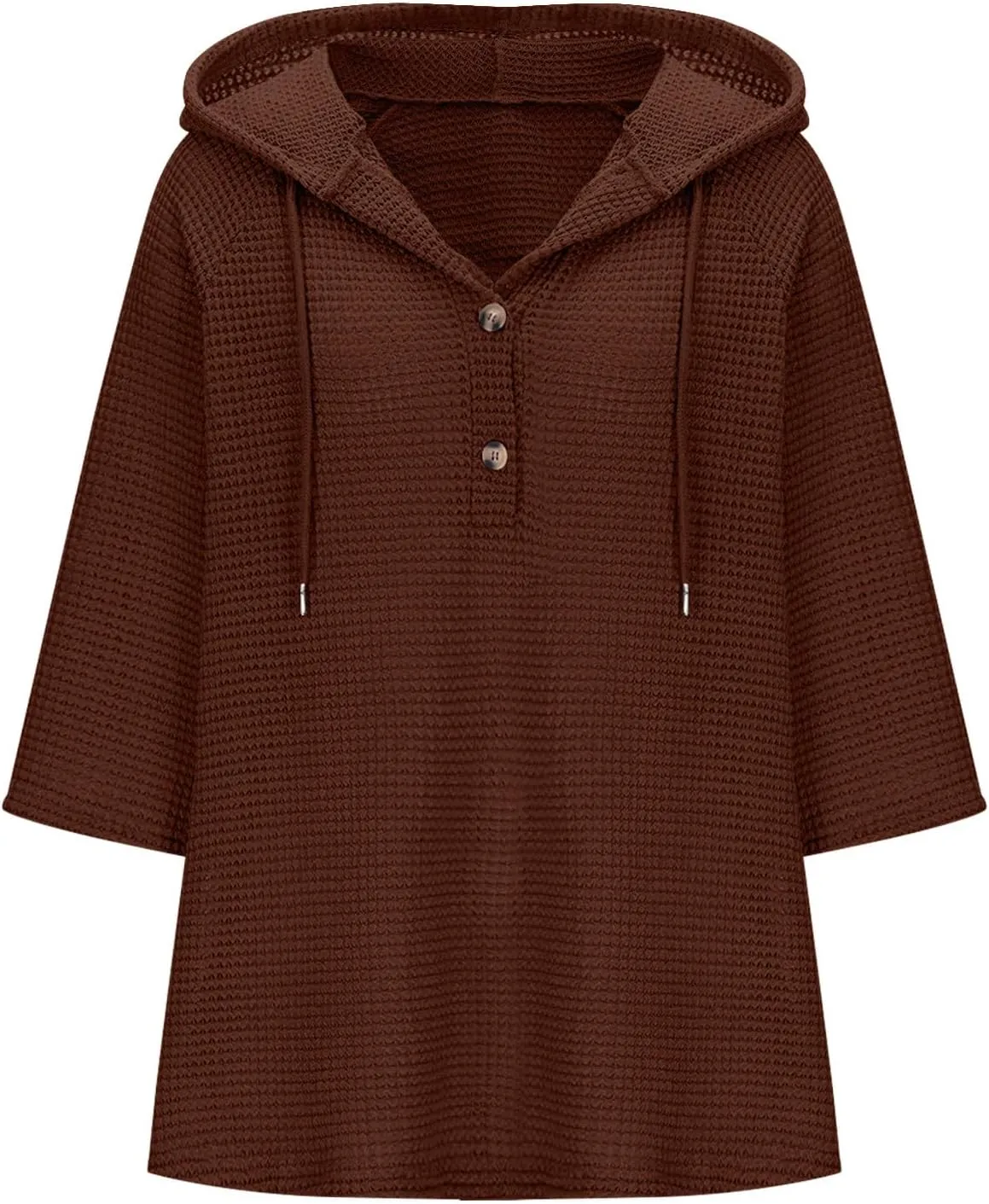 GOFULY Shirts For Women Trendy 3/4 Sleeve Button Summer Waffle Hoodie Henley V Neck Blouses Casual Solid Elbow Sleeve Tops