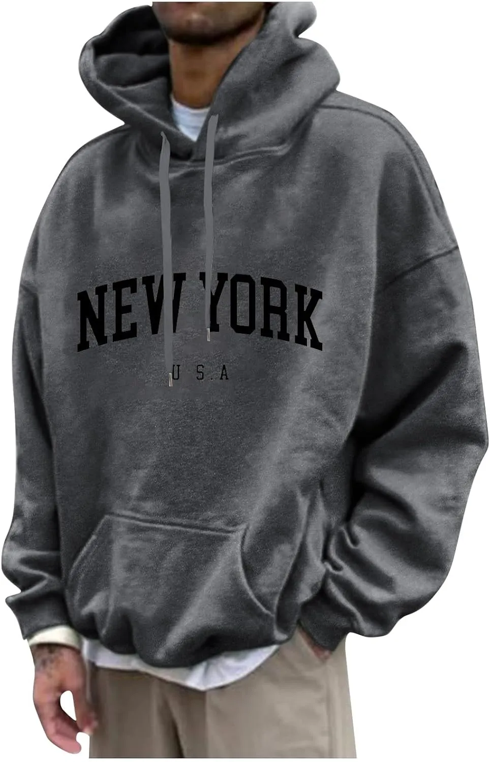 Graphic Hoodies for Men Letter Print Hoodies New York Country Sweatshirt Solid Long Sleeve Y2K Hoodie