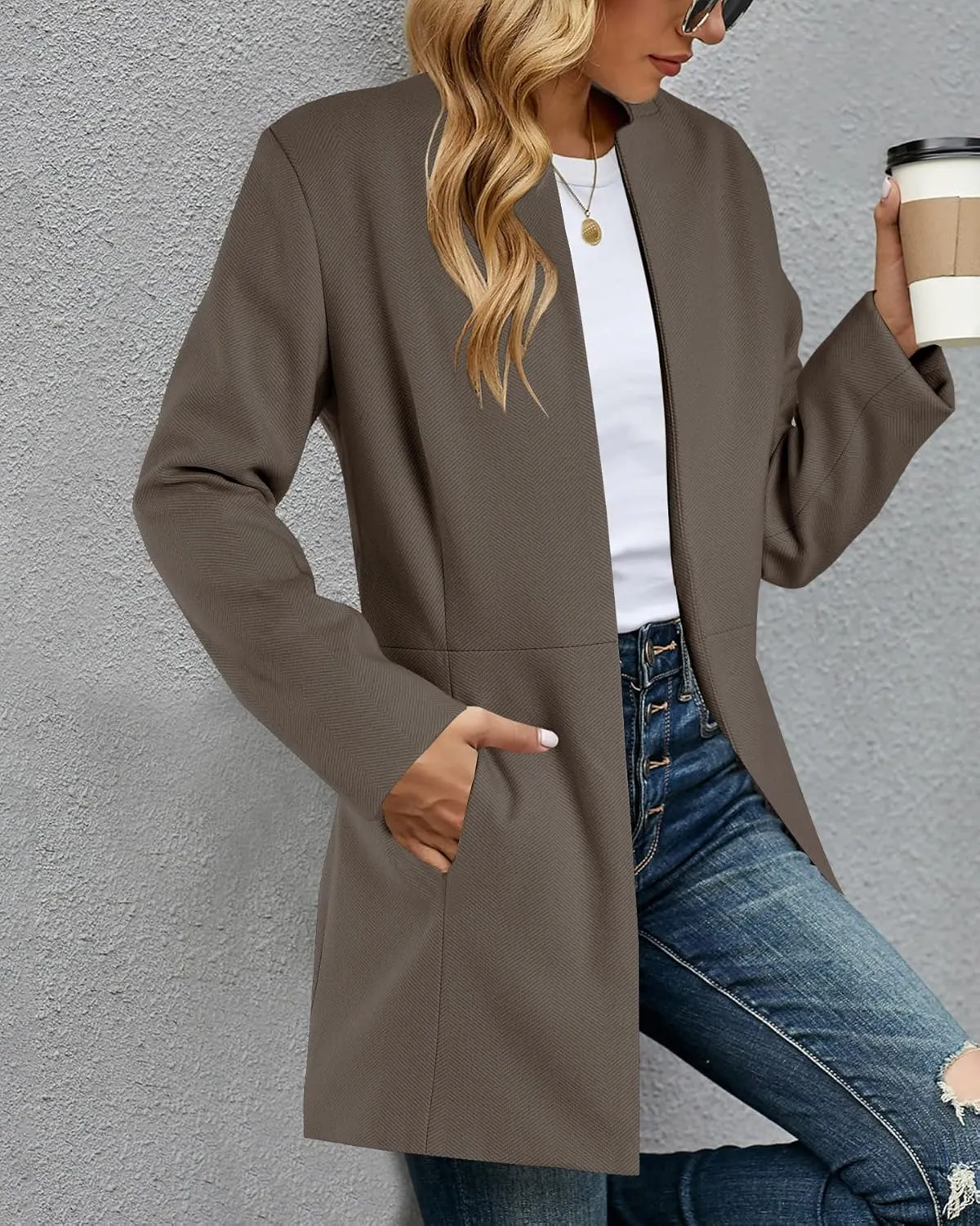 Grlasen Women's Long Pea Coats Winter Wool Jackets Lapel Slim Fit Outerwear Dressy Casual Elegant Warm Overcoats