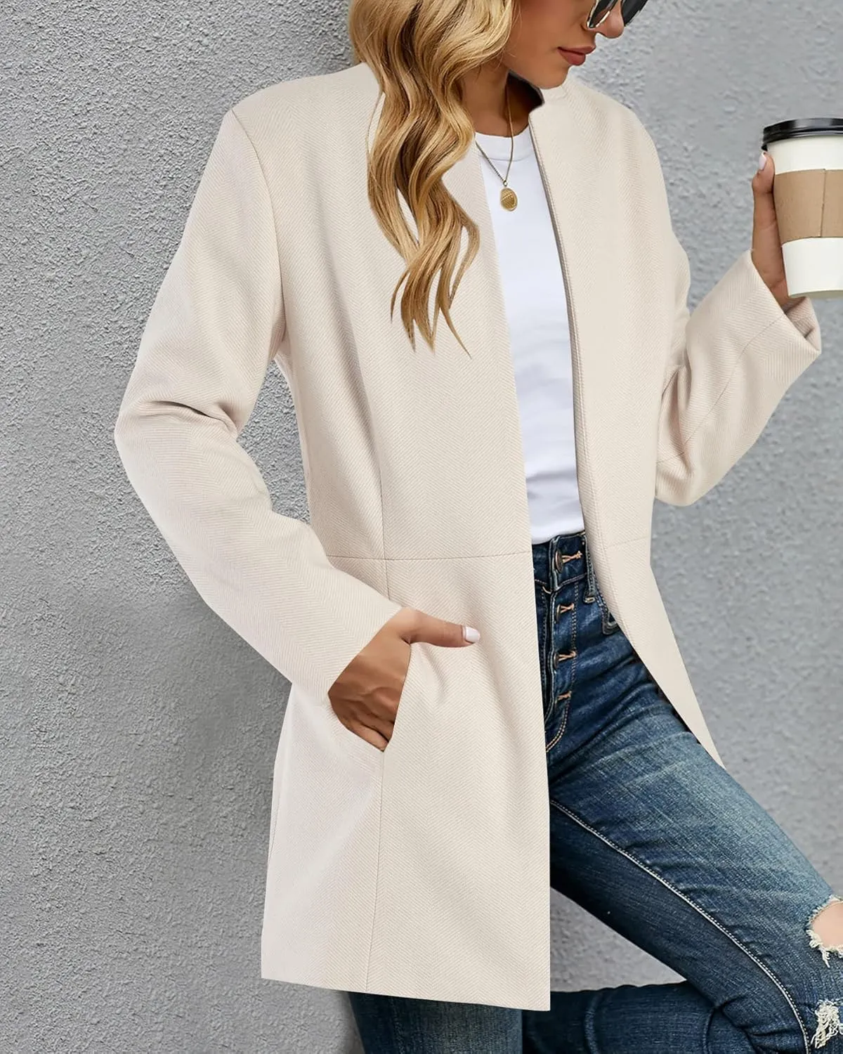 Grlasen Women's Long Pea Coats Winter Wool Jackets Lapel Slim Fit Outerwear Dressy Casual Elegant Warm Overcoats