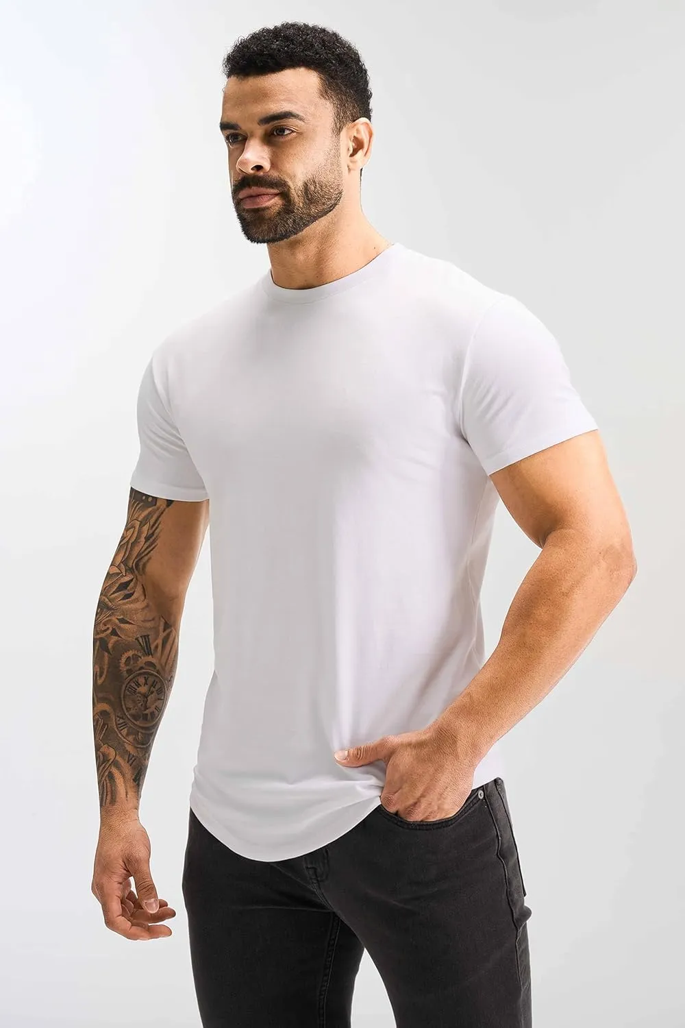 GYM REVOLUTION Men's 5 Pack Workout Gym Hipster Curved Hem Muscle Fitness Hip Hop T Shirts