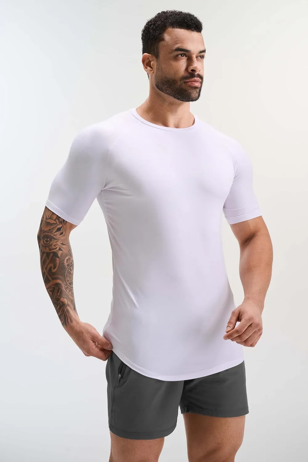GYM REVOLUTION Men's 5 Pack Workout Gym Hipster Curved Hem Muscle Fitness Hip Hop T Shirts