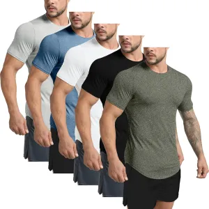 GYM REVOLUTION Men's 5 Pack Workout Gym Hipster Curved Hem Muscle Fitness Hip Hop T Shirts