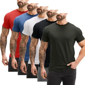 GYM REVOLUTION Men's 5 Pack Workout Gym Hipster Curved Hem Muscle Fitness Hip Hop T Shirts