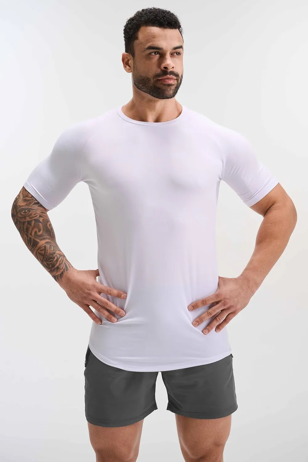 GYM REVOLUTION Men's 5 Pack Workout Gym Hipster Curved Hem Muscle Fitness Hip Hop T Shirts