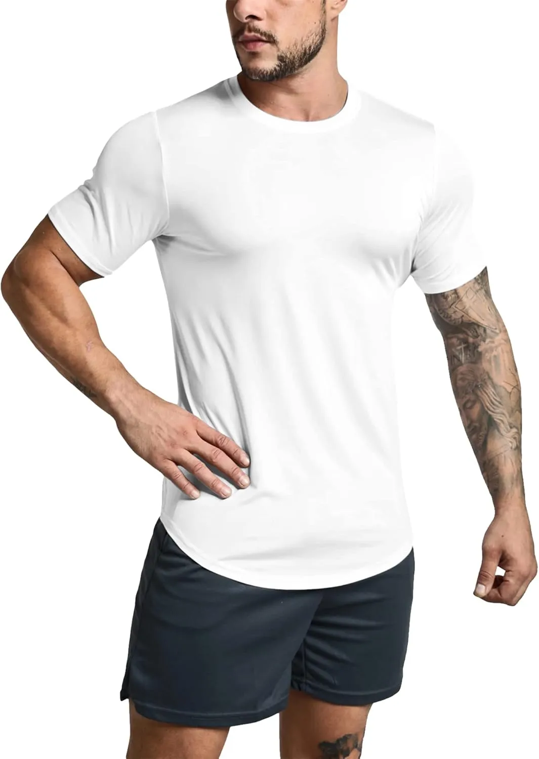 GYM REVOLUTION Men's 5 Pack Workout Gym Hipster Curved Hem Muscle Fitness Hip Hop T Shirts