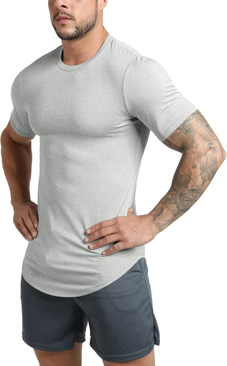 GYM REVOLUTION Men's 5 Pack Workout Gym Hipster Curved Hem Muscle Fitness Hip Hop T Shirts