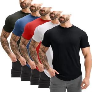 GYM REVOLUTION Men's 5 Pack Workout Gym Hipster Curved Hem Muscle Fitness Hip Hop T Shirts